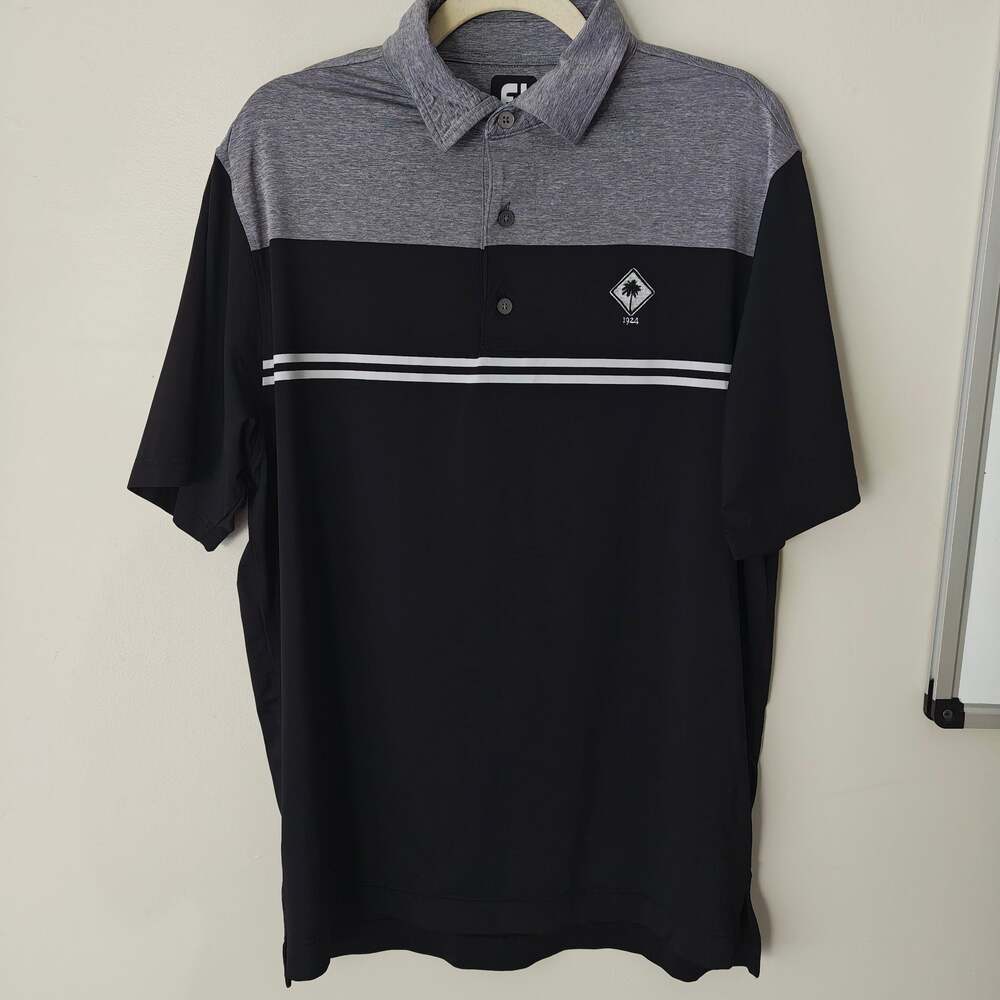 FOOTJOY Golf Polo Mens Medium Black Gray Colorblock Logo 1924 Performance